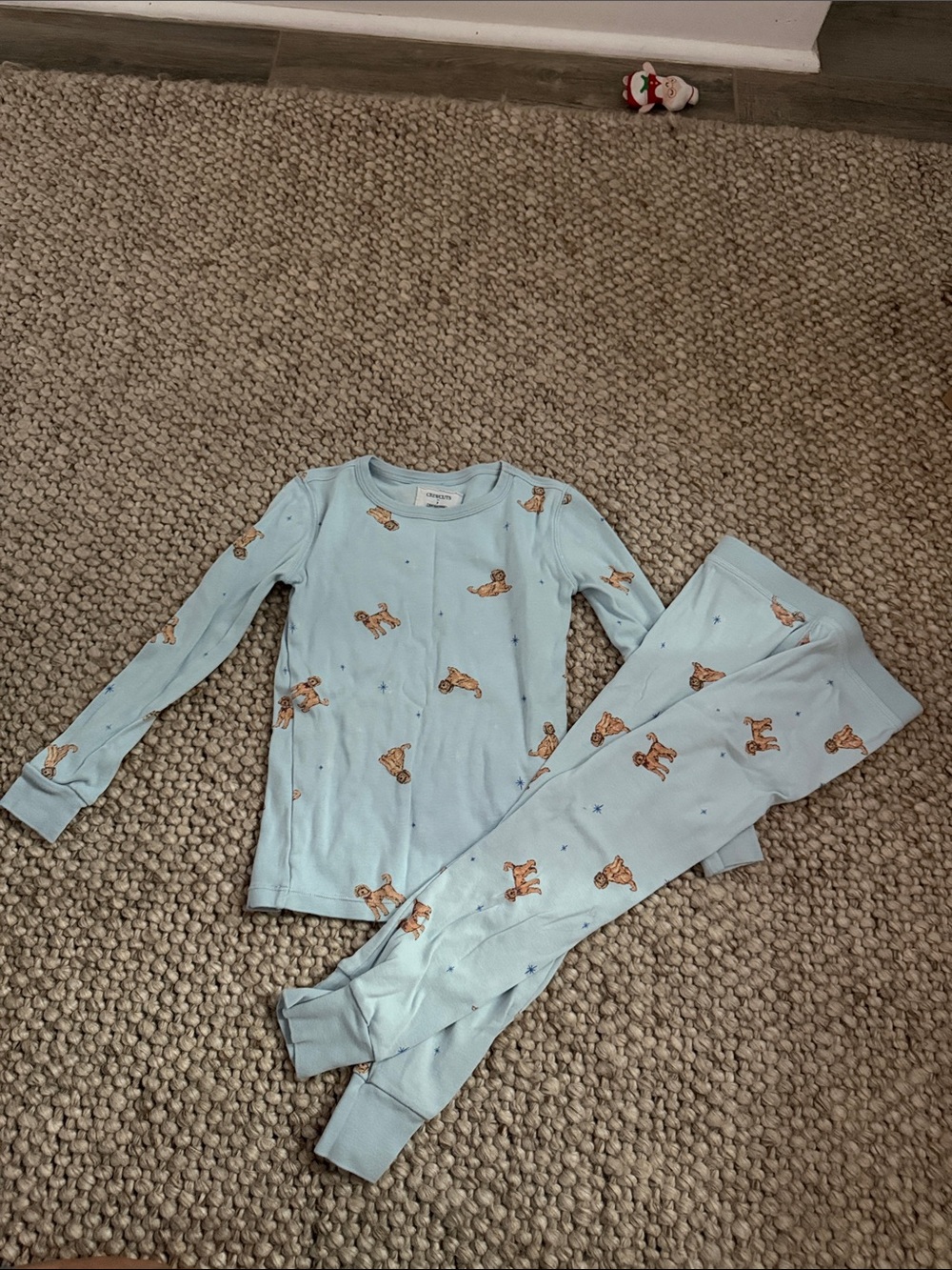 Jcrew Crewcuts size 7 Light Blue Kids Pajama Set with doodle dog Print
